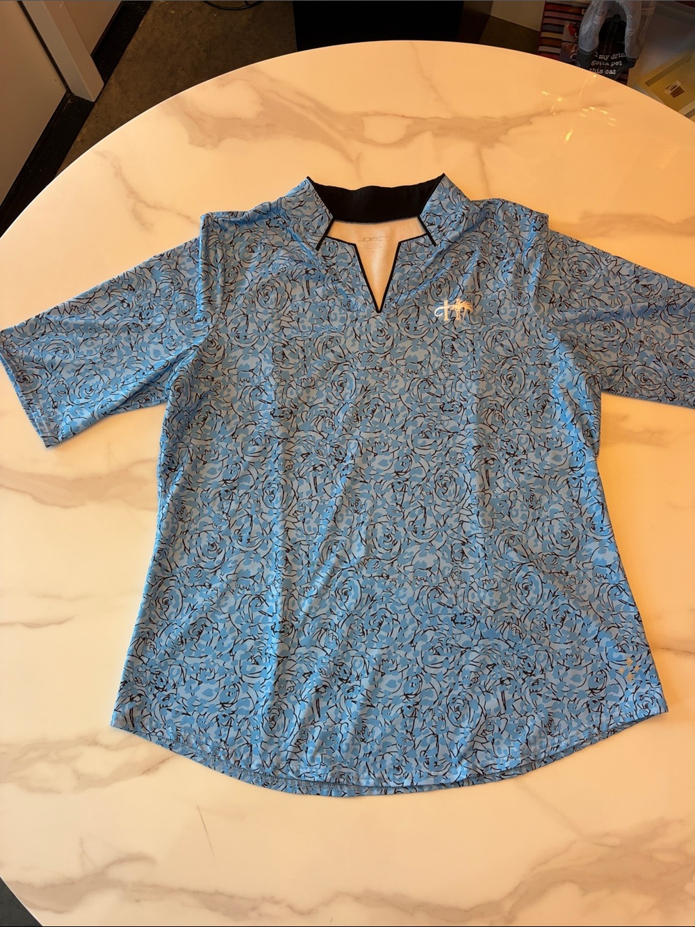 Jofit Sky Blue Floral-Print Short Sleeve Tee with Contrast Notch
